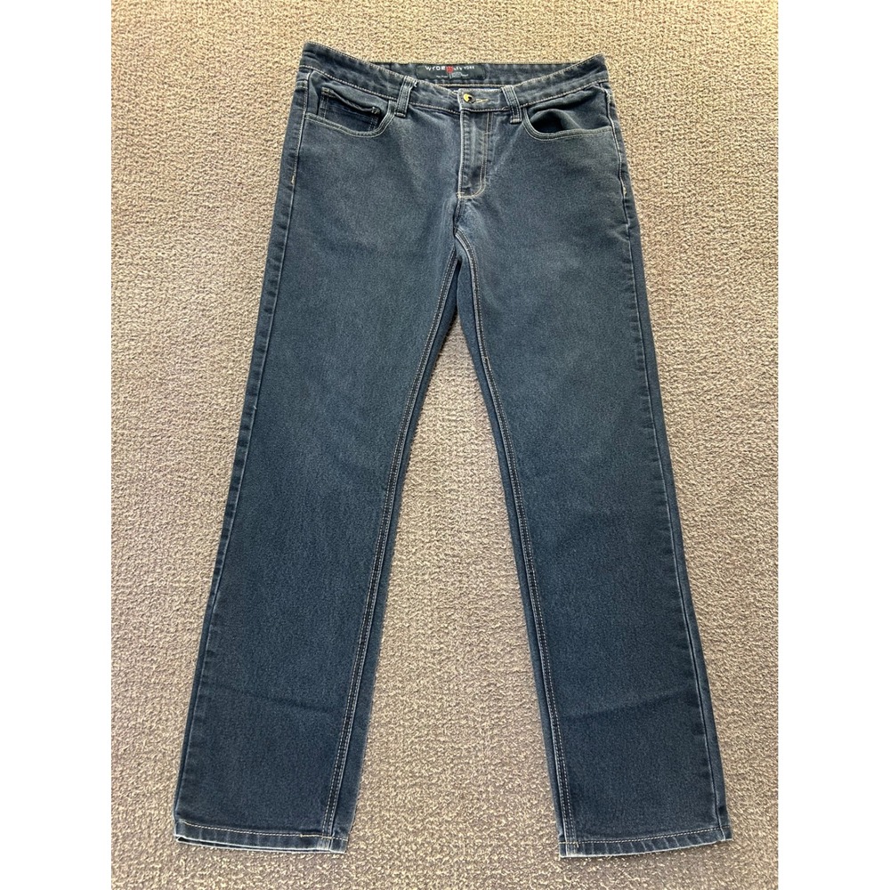 WT02 New York Mens Trufit Straight Leg Jeans Dark Wash Stretch 34x32